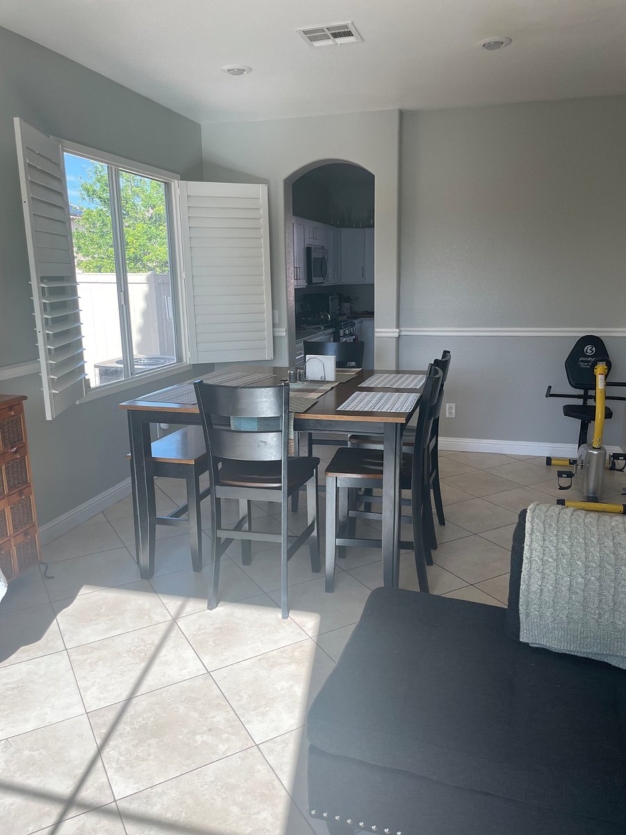 Dining room seats up to 6 people. Right now there is an extra refrigerator (7 cu. ft. Size) in this dining room area. It is only used for these room tenants & a couple. They have been here for more than a year & resides upstairs.
