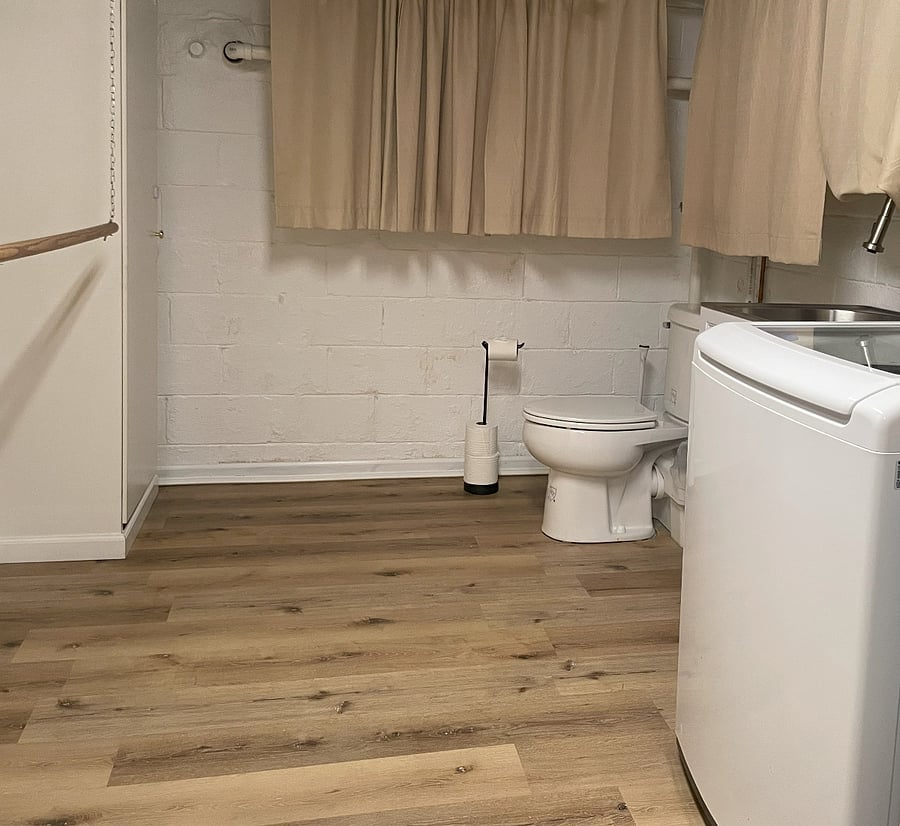 Bath 4: Basement Half Bath, Serves Office, Exercise Room, and Game Room
