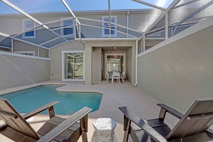 Poolside loungers with optional pool heating. 