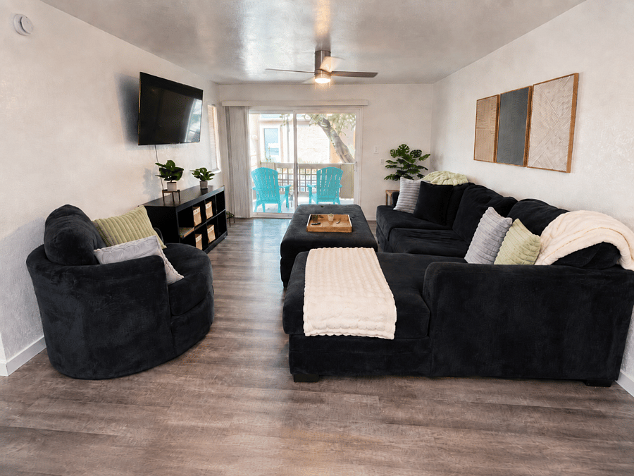 Comfy oversized sectional and chair with plenty of room for everyone to stretch out and relax.