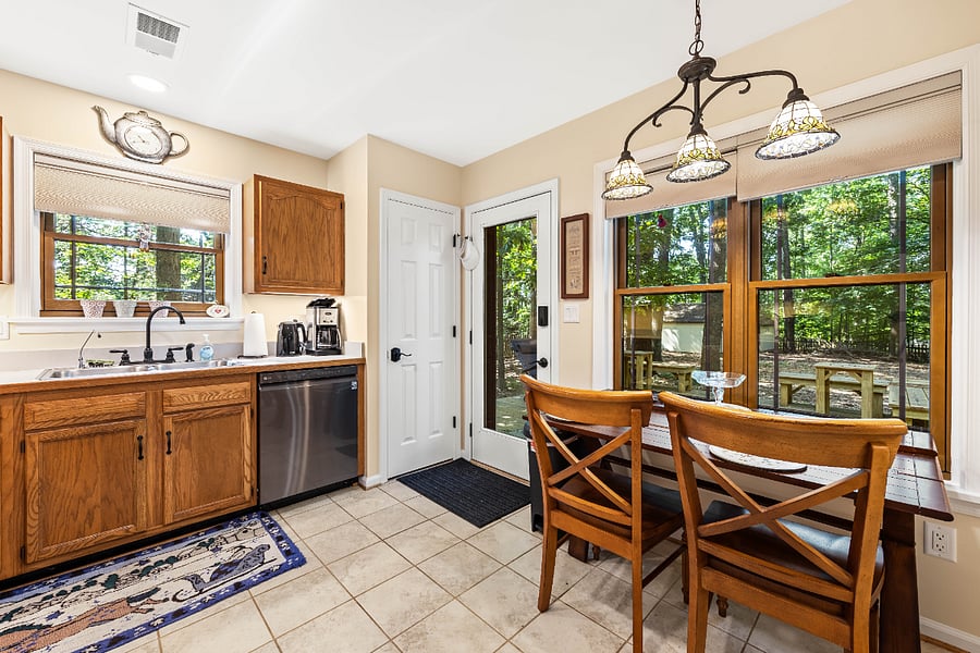 Kitchen right near back yard and deck