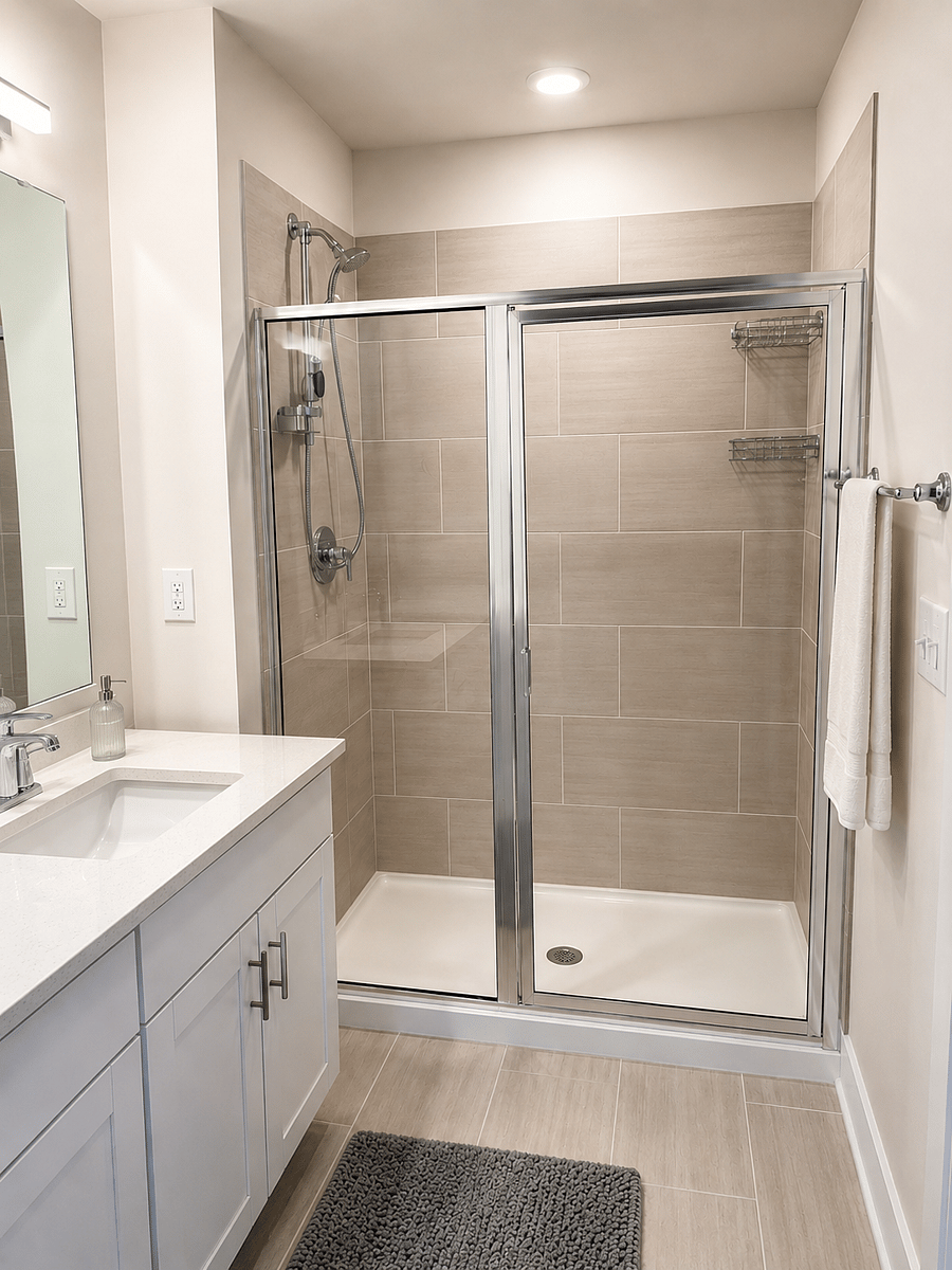 Spacious walk-in shower in the private primary bathroom