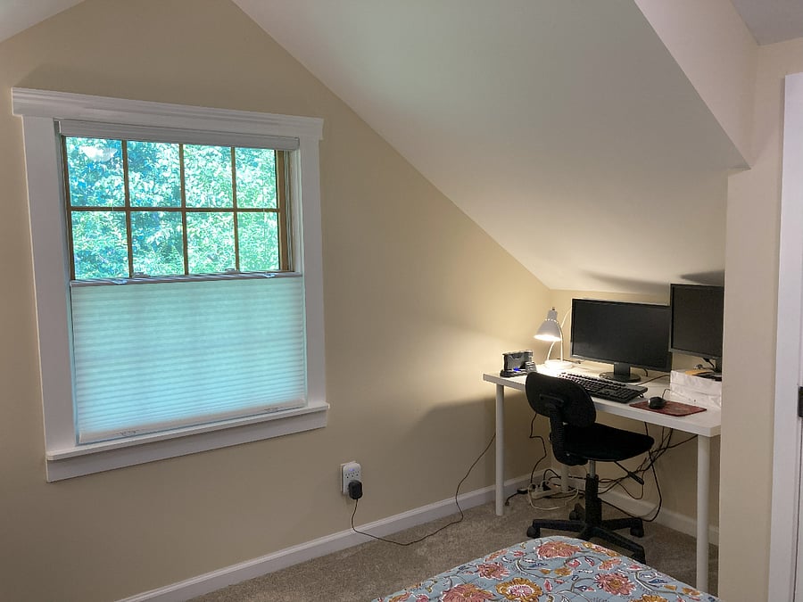 Desk alcove. one or both of the monitors can be removed if not needed.