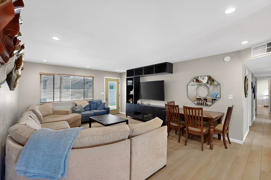 Comfortable living room with Smart TV, table