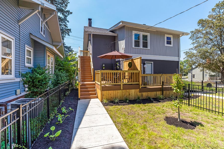 Fenced rear yard and private deck