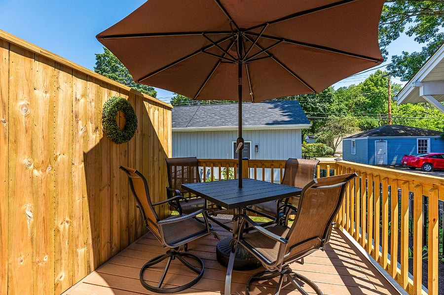 Private deck with a dining set that seats 4
