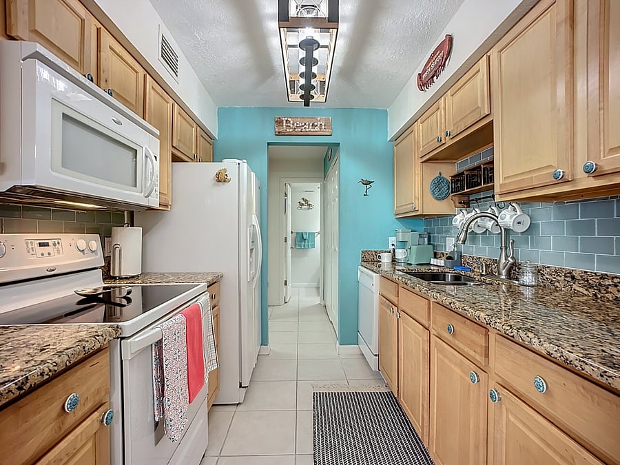 Galley kitchen for easy meal prep 