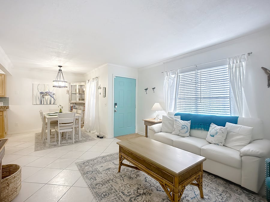 View of the living room into the dining area