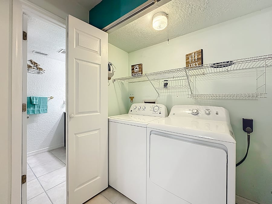 Full size washer and dryer.  Starter supply of detergent provided.