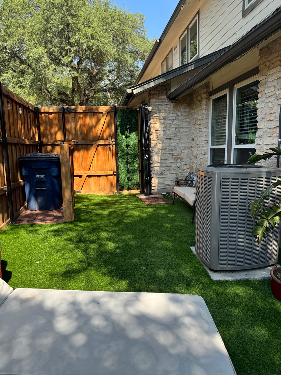 outdoor shower and sitting area