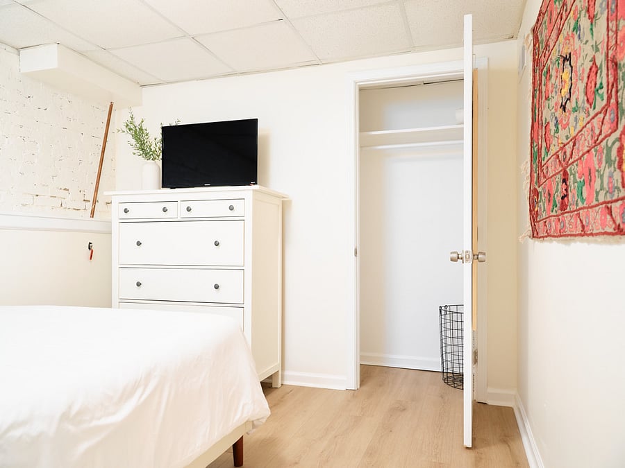 Bedroom 1 with Roku TV and Closet
