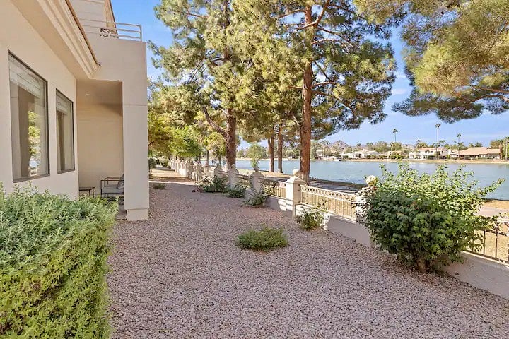 One view of the walking path and lake. Our condo is on the left-side of the picture