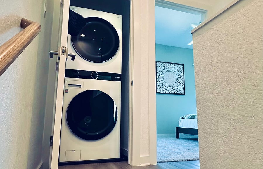 Modern washtower conveniently located on the 3rd floor nearest the two main bedrooms features smart alerts 
when cycles are complete