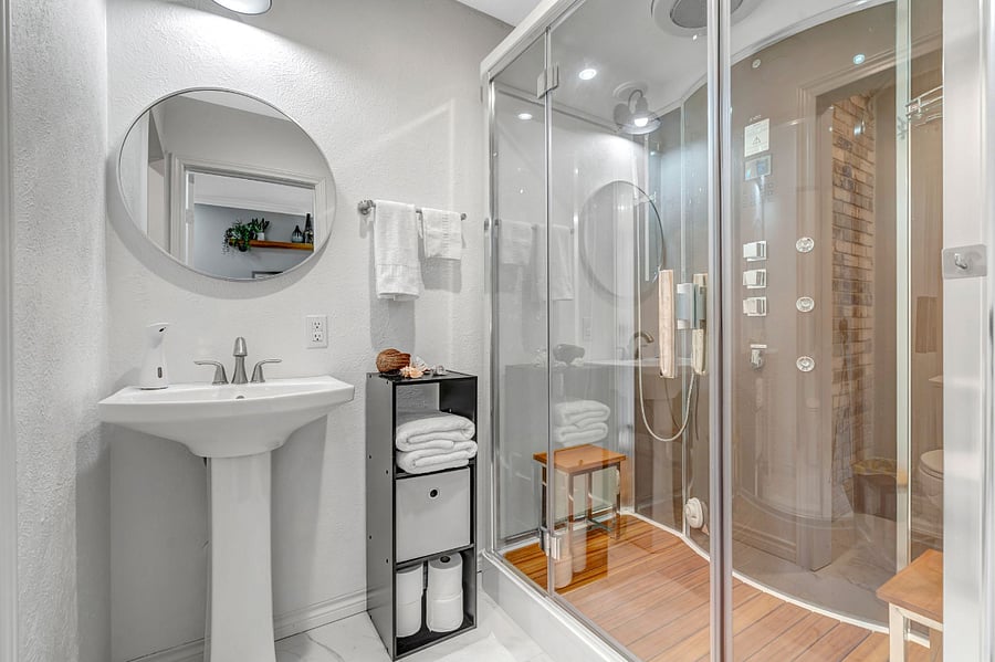 Walk-In Steam Shower  Shared Bathroom