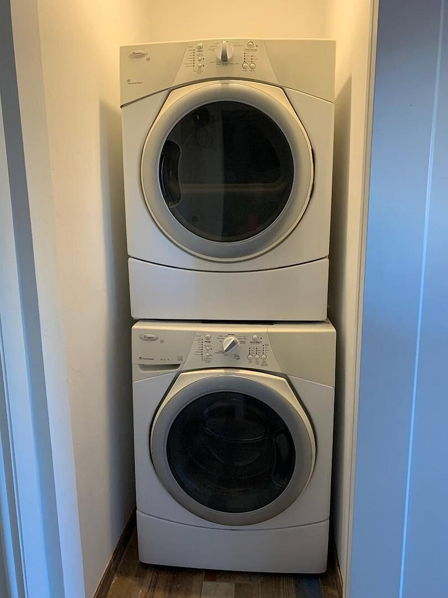 Stacking washer and dryer.