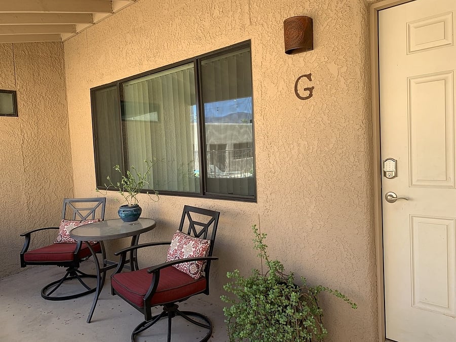 Front porch to Casita G. 4" rise at front door.