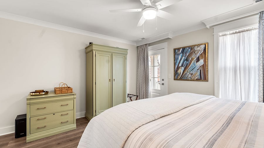 Primary Room with view to private covered porch