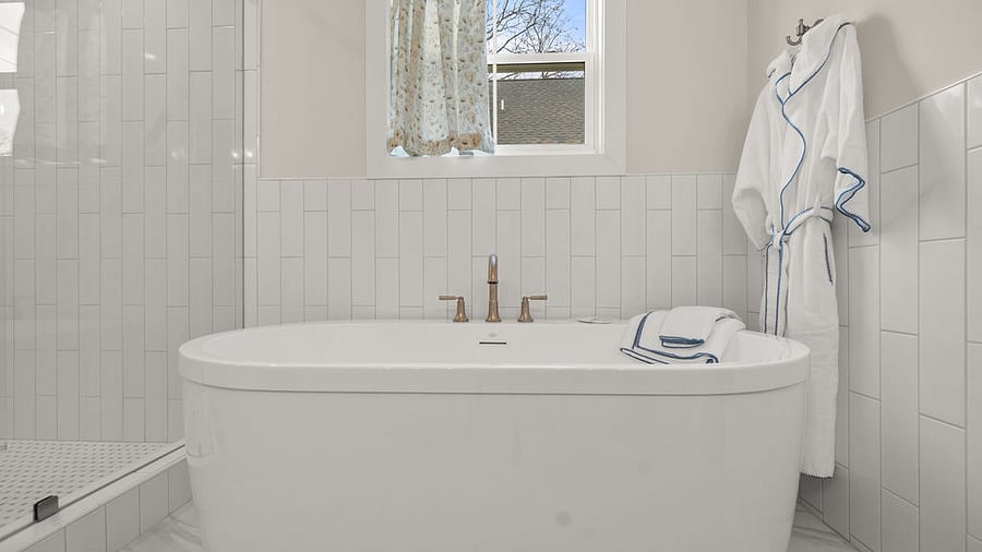 Bespoke draperies for bath and dressing closet - may be fully closed or open