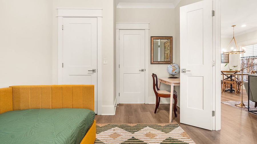 All our rooms have lovely built-in wooden shelving, including the twin room with additional bedding and hangers
