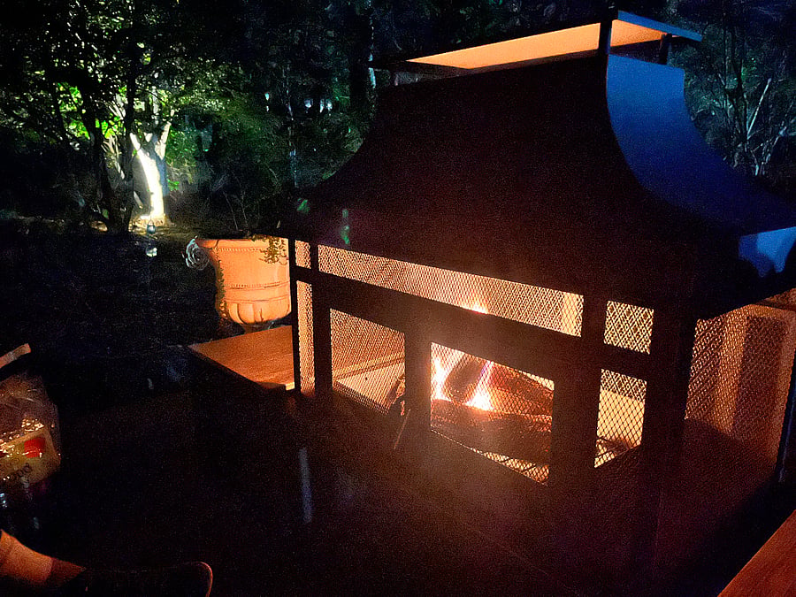 Outdoor wood burning fireplace
