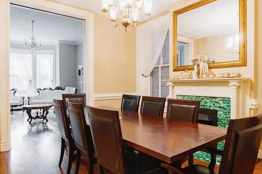 Dining space perfect for shared meals and conversation, surrounded by historic character.