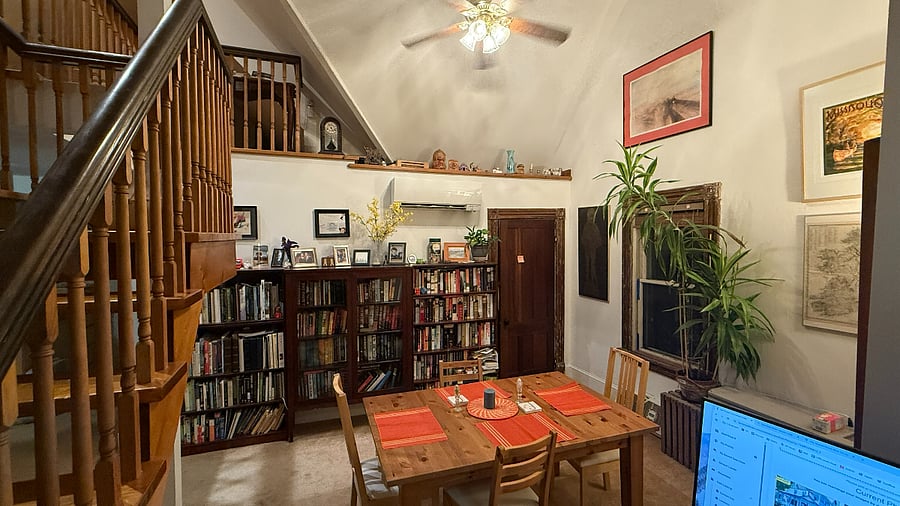 Dining room & bookshelves.  Most of my library will stay in the house.