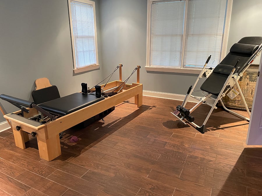 Pilates room in basement