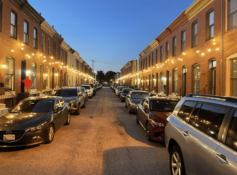Dusk street view of the the unit block of North Decker