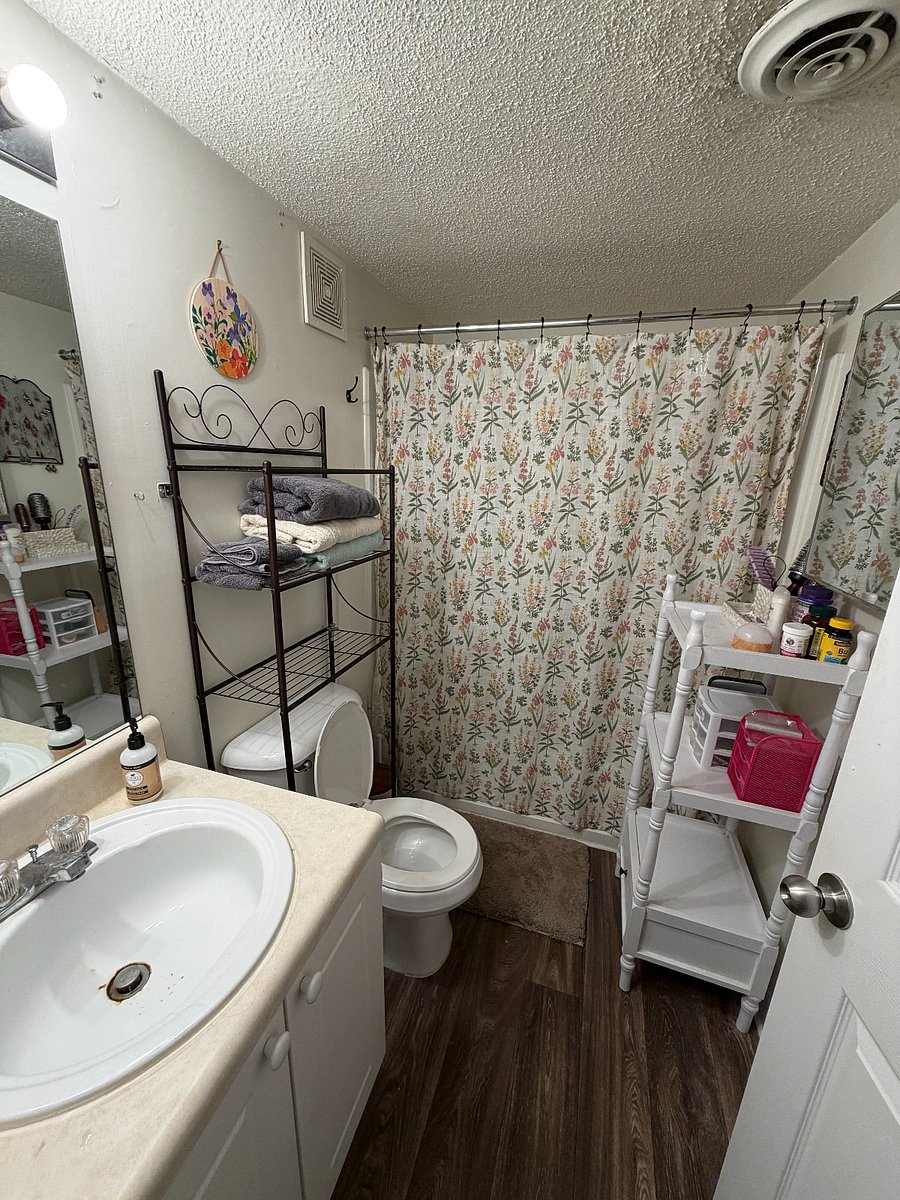 Private bathroom with ample storage space