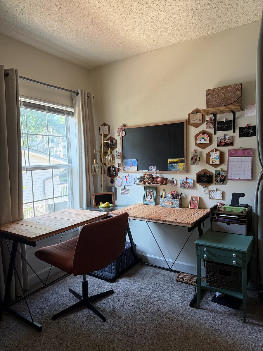 L desk facing the window