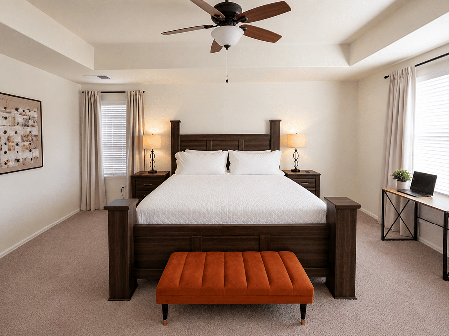 Primary Bedroom, King Sized Bed and Desk