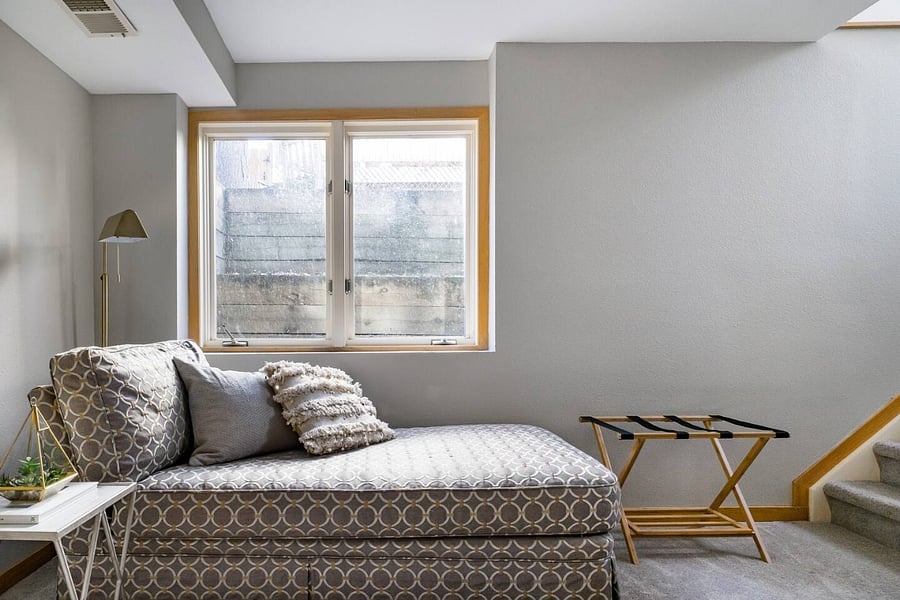 Lounge area in northeast basement bedroom