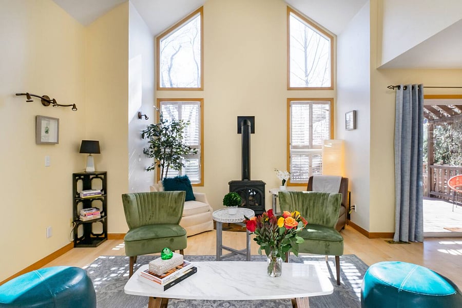 Bright & spacious primary living room with vaulted ceiling
