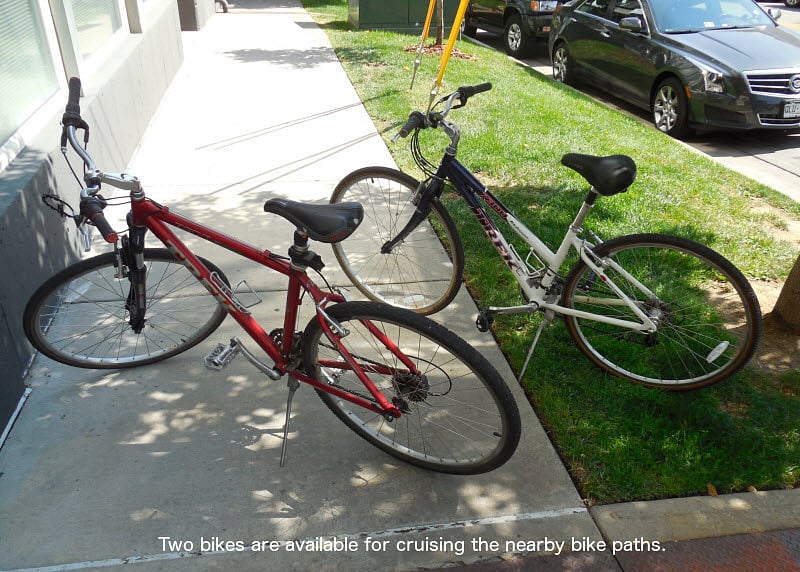 Two bikes available to cruise the city's bike paths.