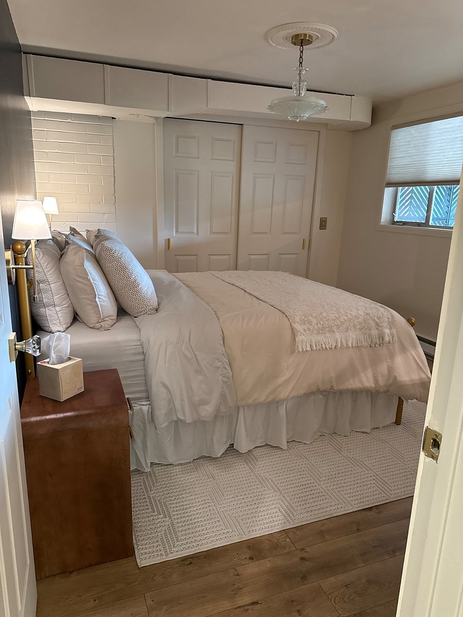 Bedroom with memory foam queen mattress