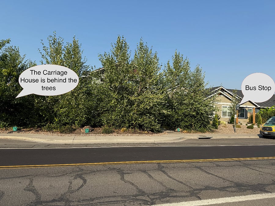 Bus stop in relation to Carriage House
