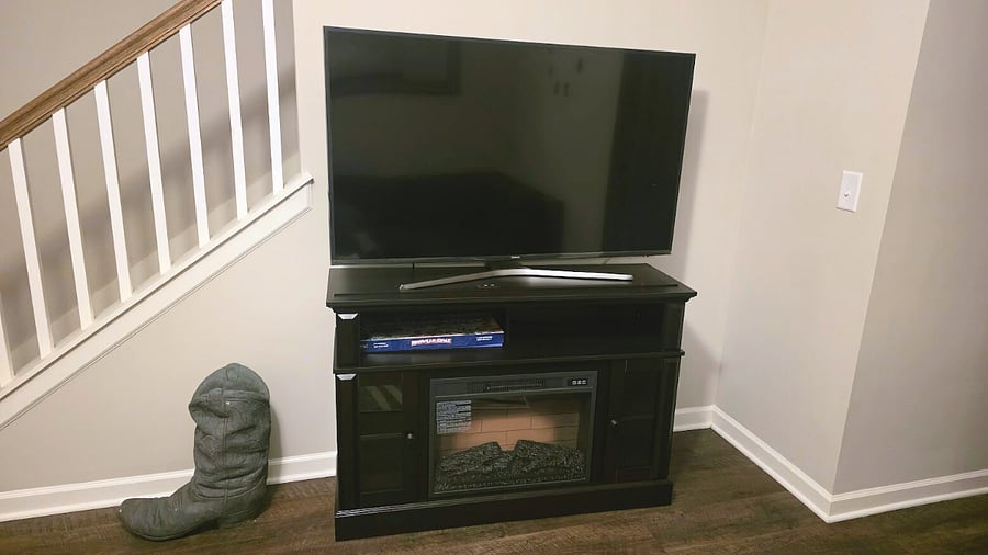 Living Room Smart TV with electric fireplace heater
