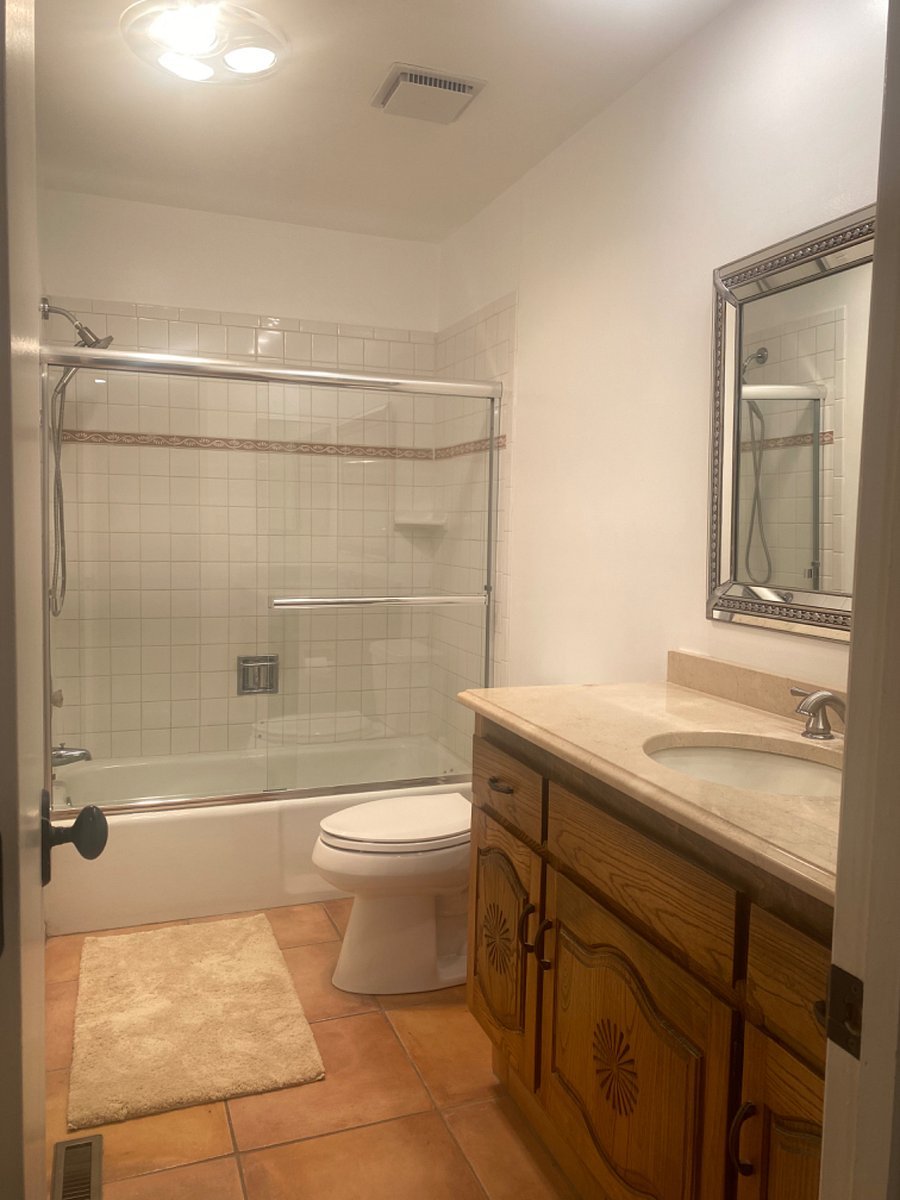 2nd bath - renovation is just completed with new sliding glass doors and high ceiling