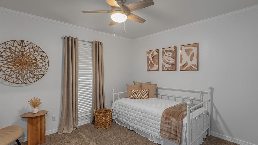 Bedroom 3 has two twin mattresses (twin daybed and twin trundle that rolls out). This bedroom also includes a 6-drawer dresser and a large closet.