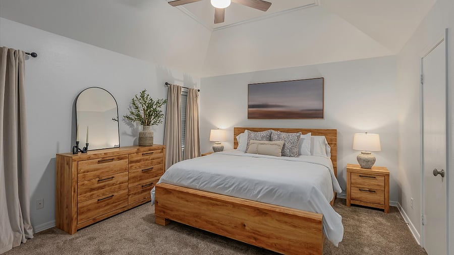 Master Bedroom with Helix King Mattress. The master has 2 large closets.