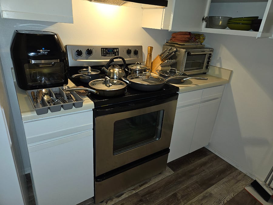 Cook ware set, air fryer and small convection oven.