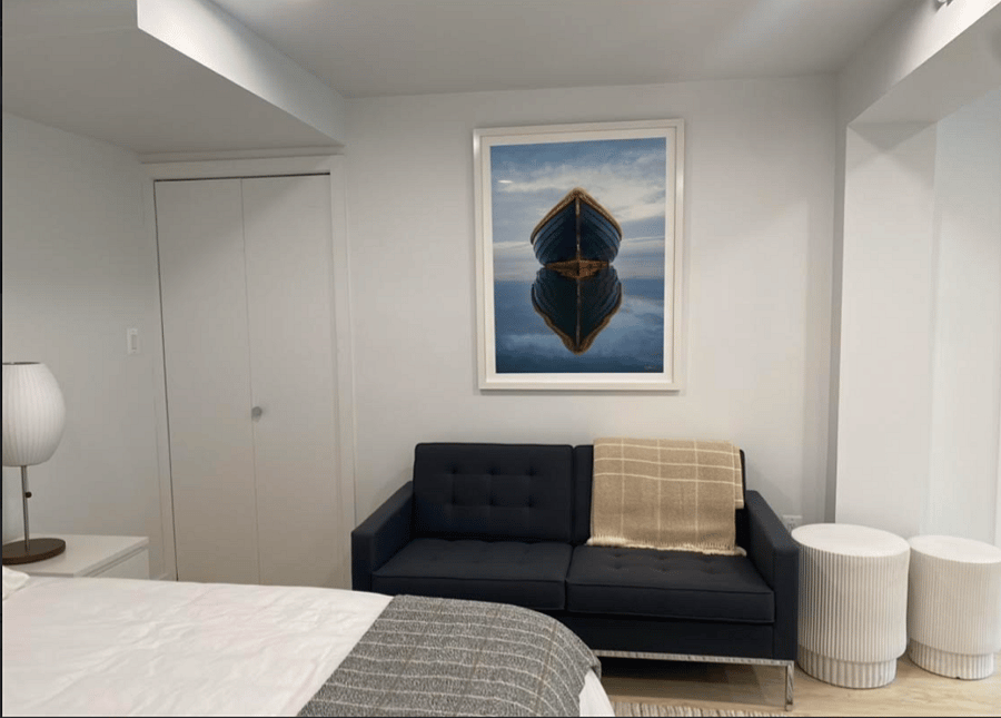 Bedroom Sitting Area with Closet to the L Housing New Full Size LG Washer/Dryer.
