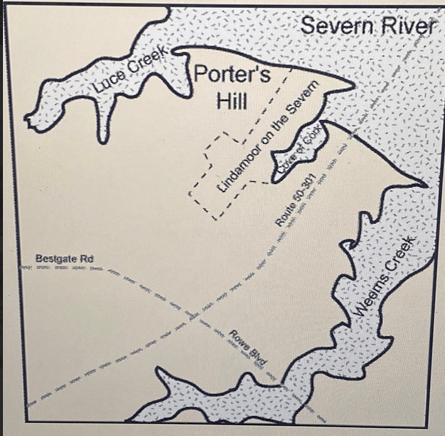 Map of Area. Note Proximity to Water and to Route 50.