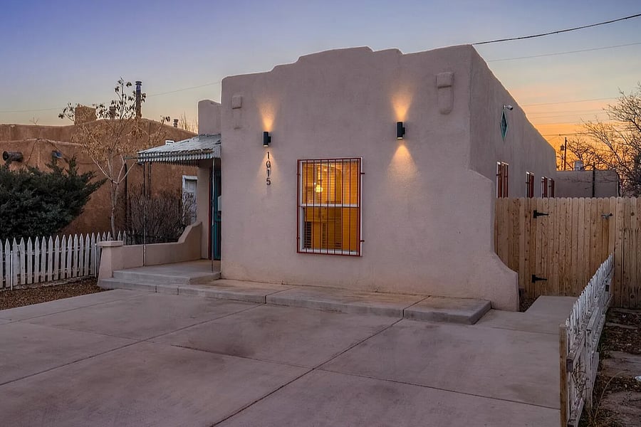 View of the main house and driveway. Casita and backyard are accessed through the locked gate on the right side of the main house.