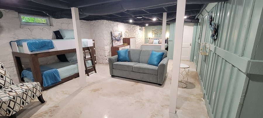 Lower Level bedroom with Queen, twin bunks and full sofa sleeper