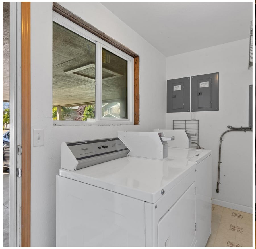 Shared laundry room for units 5 and 6, coin-operated, but no coins required. Quiet and respectful neighbors in unit 5.