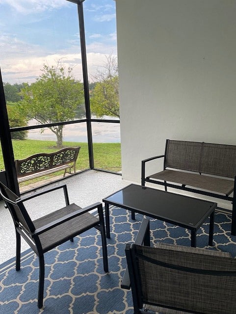 Outdoor seating with lake views