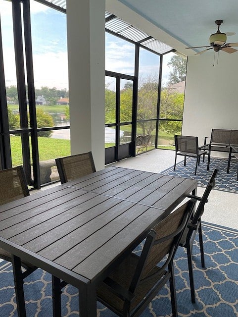 Private outdoor seating and dining with lake views