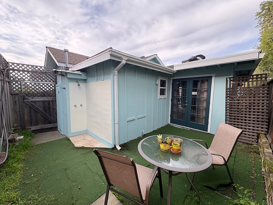 Backyard with outdoor shower