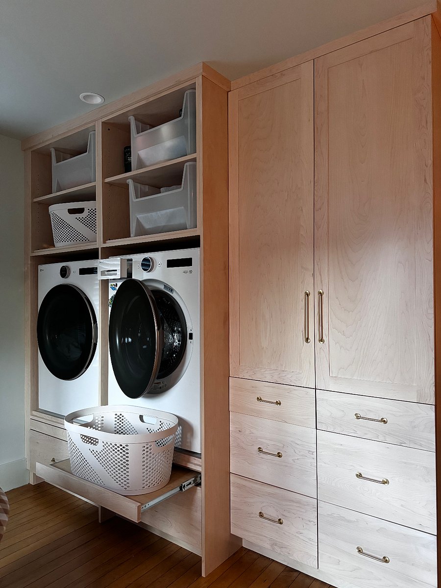 Laundry center with extra large washer and dryer, raised